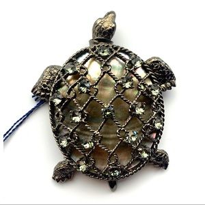 Oscar De La Renta Mother of Pearl & Crystal Brooch